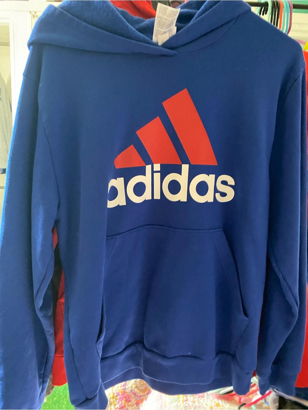 adidas Royal Blue Hoodie with Red Logo